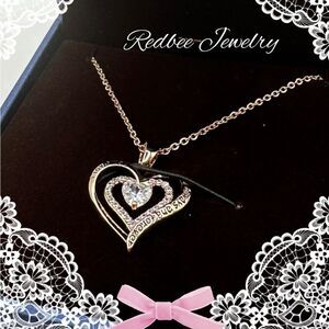 NIB Redbee 18kt GP, Rose gold over s925, "diamond"‎ heart CZ necklace!